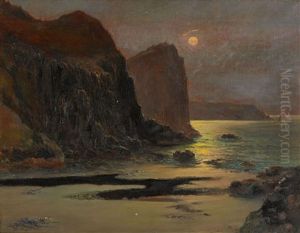 Kynance Cove Cornwall By Moonlight by Garstin Cox