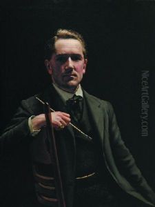 Self Portrait With Paint Brush by Walter I. Cox
