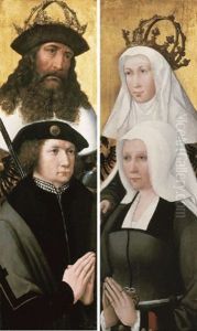 The Emperor Charlemagne And Elisabeth Von Thuringen As Patron Saints Of Two Donors - Guillaume De Bourgoing And Philippa Le Clerc Du Tremblay? (wings Of An Altarpiece)