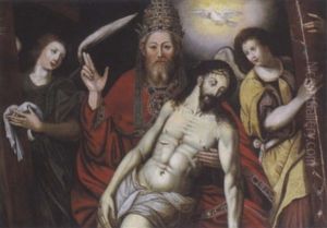 Gnadenstuhl (gottvater Mit Christus Und Dem Heiligen Geist) Flankiert Von Zwei Engeln