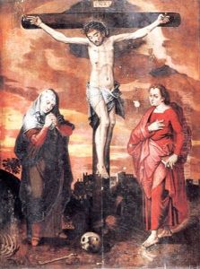 La Crucifixion Entre Saint Jean Baptiste Et La Vierge by Michiel Coxie