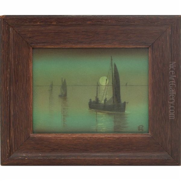 Sailboats In Moonlight Plaque - view 1