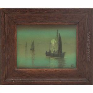 Sailboats In Moonlight Plaque by Sallie (Sara Elizabeth) Coyne
