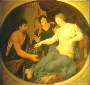 Cleopatra Seated On A Couch About To Snatch The Asp From A  Basket Of Figs...