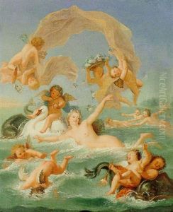 Venus Frolicking In The Sea With Nymphs And Putti by Antoine Coypel