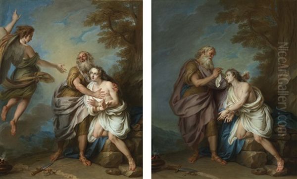 Abraham Preparing To Sacrifice Isaac; Abraham And The Angel (pair) - view 1