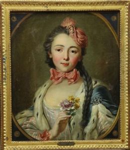 Portrait De Femme Au Bouquet De Fleurs