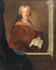 Portrait D'homme Tenant Un Livre Dans L'embrasure D'une Fenetre by Charles-Antoine Coypel