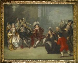 La Doloride Affligee De Sa Barbe Vient Prier Don Quichotte De La Venger by Charles-Antoine Coypel