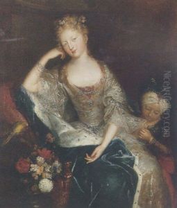 Portrait Of A Lady With A Child In Oriental Dress Nearby, And A Still Life Of Flowers In A Vase Portrait Of A Lady With A Child In Oriental Dress Nearby, And A Still Life Of Flowers In A Vase