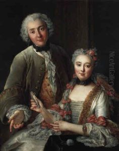 Portrait Of Francois De Jullienne Standing Beside His Wife by Charles-Antoine Coypel