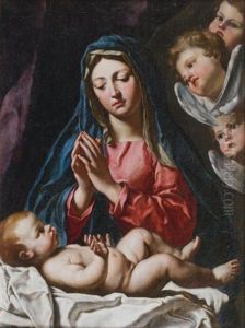 Vierge A L'enfant Entoures D'anges by Francesco Cozza