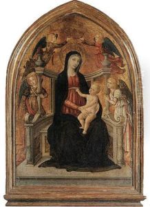 The Madonna And Child Enthroned With Angels by Giacomo di Bartolomeo Cozzarelli