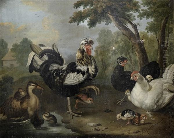 A Peacock And Other Fowl In A Classical Garden; And A Cock, Ducks And Other Fowl In A Landscape (2) - view 1