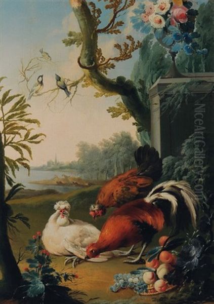 Coqs Et Poules Dans Un Paysage - view 1
