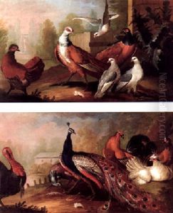 Peacocks, A Turkey And Fowl In A Landscape