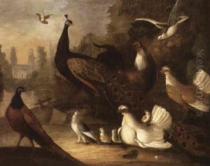 A Concert Of Exotic Fowl, In An English Park Landscape by Marmaduke Cradock