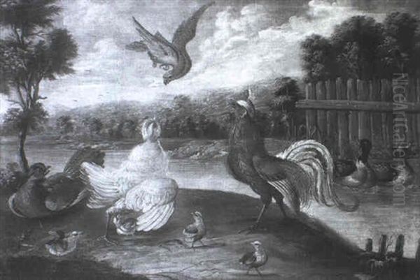 Ducks And Fowl In A River Landscape - view 1