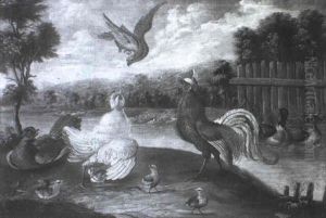 Ducks And Fowl In A River Landscape