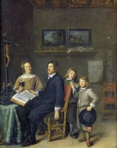 Bildnis Eines Ehepaars Mit Seinen Zwei Sohnen In Einem Eleganten Interieur