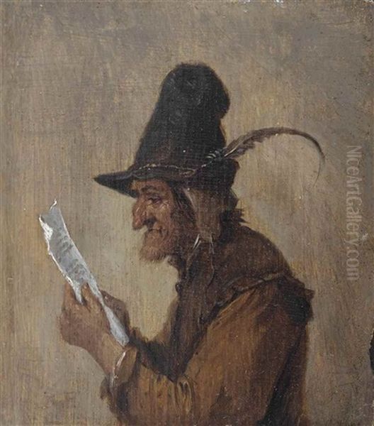 A Man In A Feathered Hat And Weathered Clothes, Reading A Letter - view 1