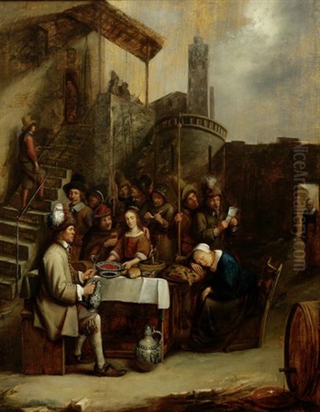 Townsfolk Eating And Drinking Outside A Tavern - view 1