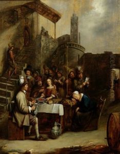 Townsfolk Eating And Drinking Outside A Tavern by Joos van Craesbeeck