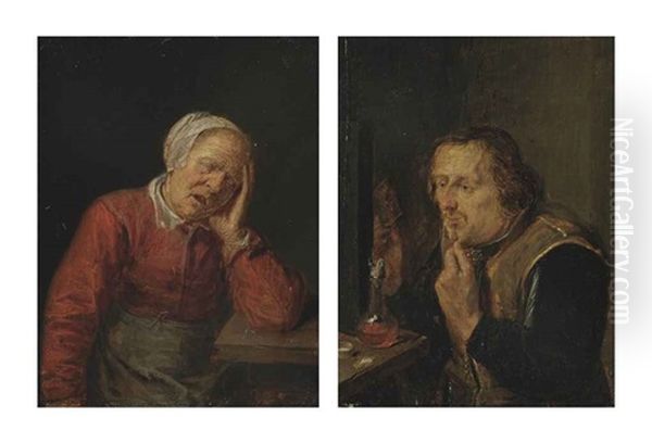 An Old Woman Asleep (+ A Man Combing His Beard; Pair) - view 1
