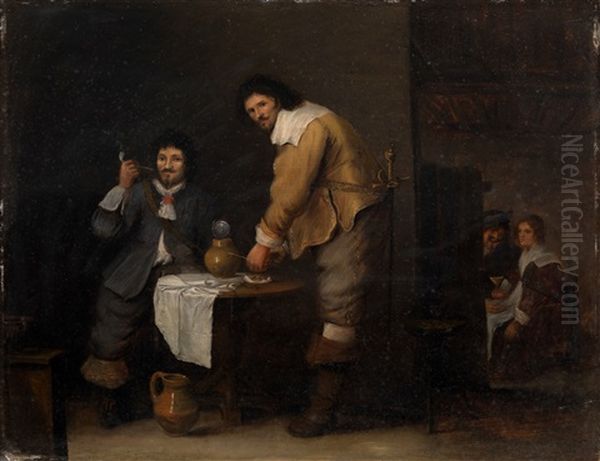 Smoking And Drinking Men In An Inn - view 1