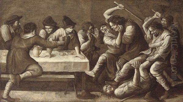 A Peasant Brawl In An Inn; En Grisaille - view 1