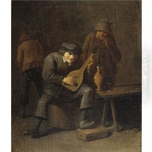 A Tavern Interior With A Boor Making Music With Two Figures Behind by Joos van Craesbeeck