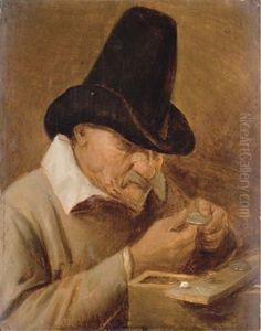 Avarice: A Peasant Counting Money At A Table