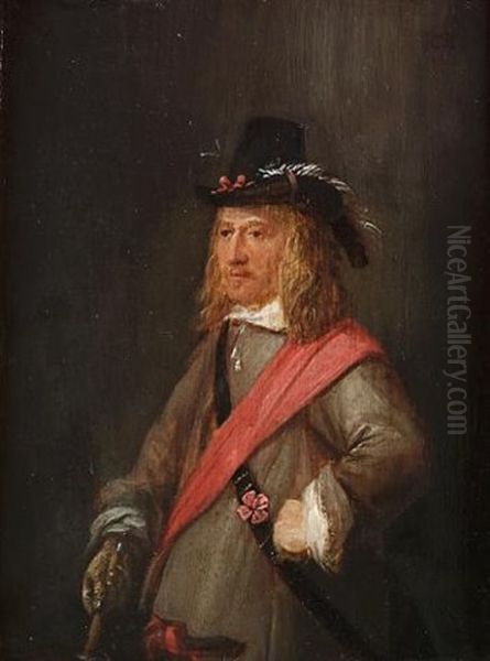 Portrait Of An Officer, Small-half-length, In A Grey Coat With A Red Sash And Holding A Baton - view 1