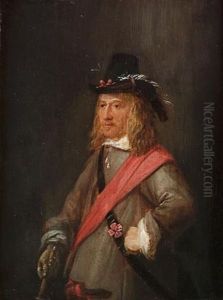 Portrait Of An Officer, Small-half-length, In A Grey Coat With A Red Sash And Holding A Baton