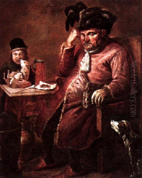 An Interior With An Elderly Gentleman Seated At His Table - view 1