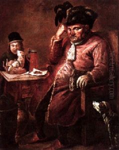 An Interior With An Elderly Gentleman Seated At His Table