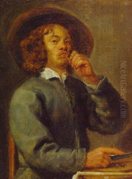 A Man Sniffing Tobacco At A Table - view 1