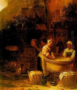 Peasants Washing In An Courtyard