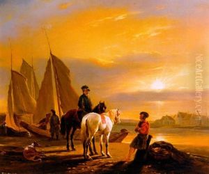 Rivierlandschap Met Ruiters En Vissers by Gysbertus Craeyvanger