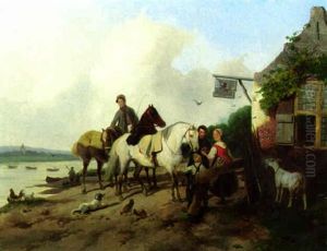 Horsemen Before A Country Tavern by Gysbertus Craeyvanger