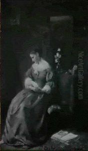 Lady In Blue Reading In An Interior by Reinier Craeyvanger