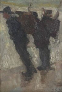 Deux Personnages Portant Des Paniers by Albert Crahay