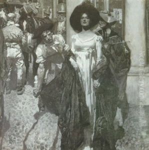 A Street Scene With An Elegant Lady And Her Chaperone A Street Scene With An Elegant Lady And Her Chaperone