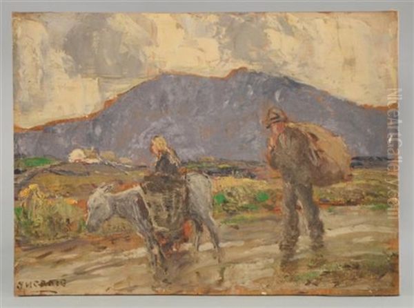 Landscape With Two Figures And A Donkey, Working In The Fields - view 1