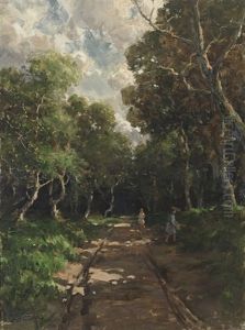 A Country Lane With Figures And A View Of A Pond (2 Works) by James Humbert Craig