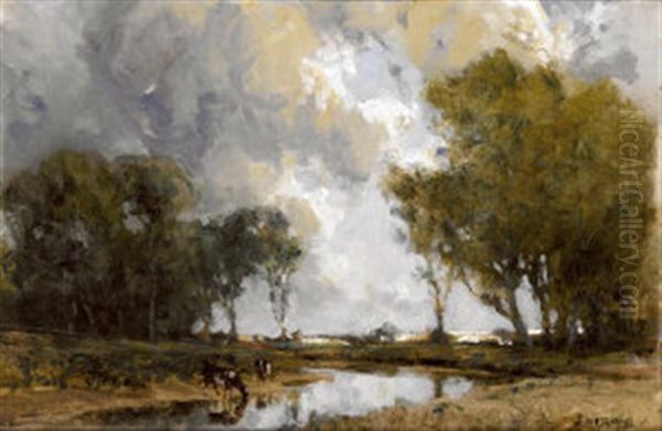 Cattle Watering By A River - view 1