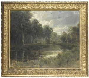 A Wooded River With A Group Of Figures On The Far Bank A Wooded River With A Group Of Figures On The Far Bank