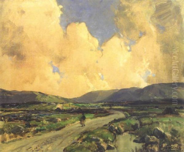 Donegal Mountain Landscape With Figure On Pathway - view 1