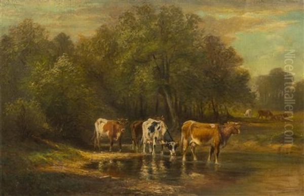 Landscape With Cows Wading In Stream - view 1