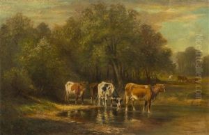 Landscape With Cows Wading In Stream by Thomas Bigelow Craig